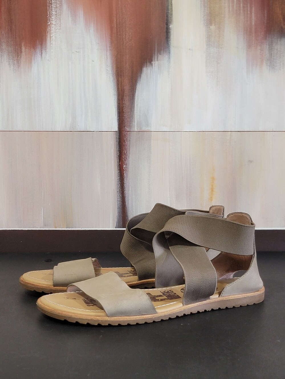 SOREL Womens Strappy Leather Slip On Sandals Beige Gray US 7 EU 38 Rubber